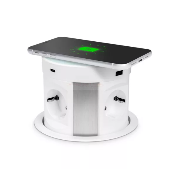 Rejtett elosztó - 4-es + vezeték nélküli töltés + 2xUSB + 2xType-C - fehér
