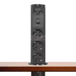   Motoros rejtett elosztó - "Touchcontrol" - 3-as + USB + Type-C - fekete