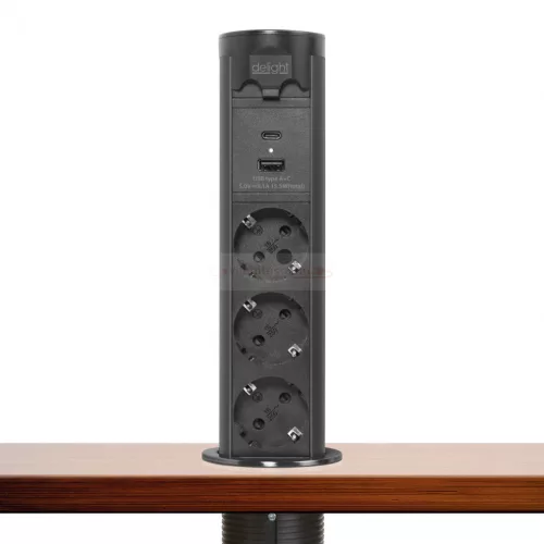 Motoros rejtett elosztó - "Touchcontrol" - 3-as + USB + Type-C - fekete