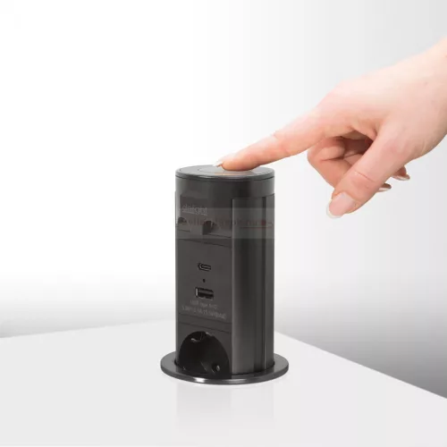 Motoros rejtett elosztó - "Touchcontrol" - 3-as + USB + Type-C - fekete