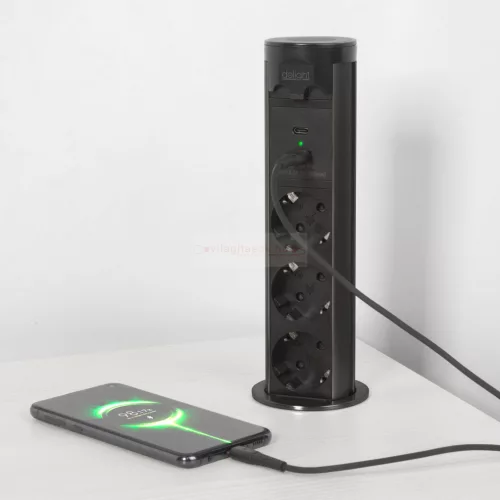 Motoros rejtett elosztó - "Touchcontrol" - 3-as + USB + Type-C - fekete