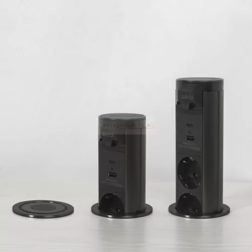 Motoros rejtett elosztó - "Touchcontrol" - 3-as + USB + Type-C - fekete