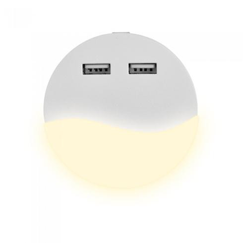 Éjszakai irányfény LED lámpa (0.45W - kör) 2db USB csatlakozóval, természetes fehér, Samsung Chip
