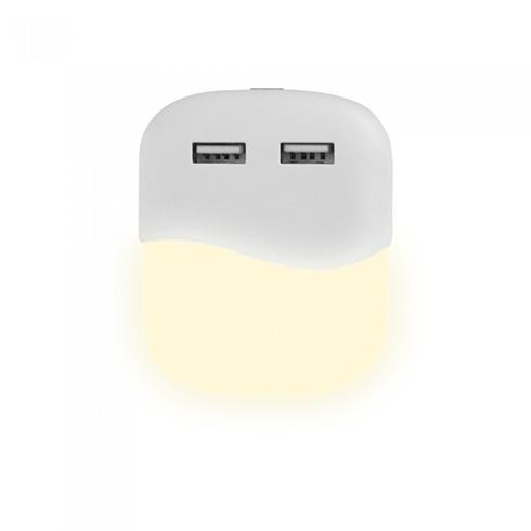 Éjszakai irányfény LED lámpa (0.45W - négyzet) 2db USB csatlakozóval, természetes fehér, Samsung Chip