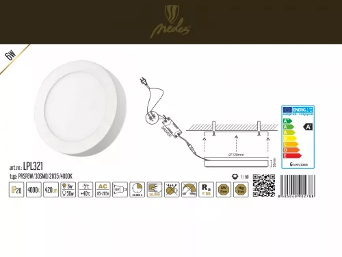 Mennyezeti LED panel,falon kívüli (6W - kör alakú) 4000K