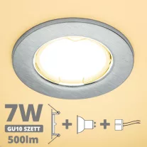   LED spot szett: mattkróm keret + 6,5 Wattos, meleg fehér GU10 LED lámpa + GU10 csatlakozó (kettesével rendelhető)