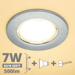   LED spot szett: mattkróm keret + 6,5 Wattos, meleg fehér GU10 LED lámpa + GU10 csatlakozó (kettesével rendelhető)