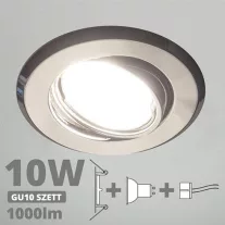   LED spot szett: króm bill. keret + 9,5 Wattos, természetes fehér GU10 LED lámpa + GU10 csatlakozó (kettesével rendelhető)