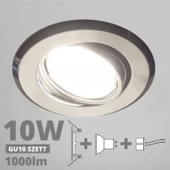   LED spot szett: króm bill. keret + 9,5 Wattos, természetes fehér GU10 LED lámpa + GU10 csatlakozó (kettesével rendelhető)