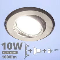   LED spot szett: króm bill. keret + 9,5 Wattos, hideg fehér GU10 LED lámpa + GU10 csatlakozó (kettesével rendelhető)
