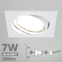  LED spot szett: fehér bill. keret, négyzet + 6,5 Wattos, természetes  fehér GU10 LED lámpa + GU10 csatlakozó (kettesével rendelhető)