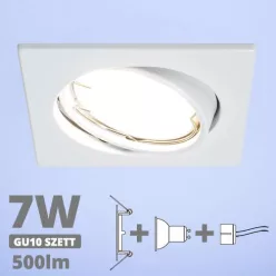   LED spot szett: fehér bill. keret, négyzet + 6,5 Wattos, hideg fehér GU10 LED lámpa + GU10 csatlakozó (kettesével rendelhető)