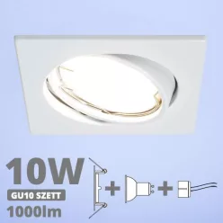   LED spot szett: fehér bill. keret, négyzet + 9,5 Wattos, hideg fehér GU10 LED lámpa + GU10 csatlakozó (kettesével rendelhető)