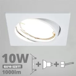   LED spot szett: fehér bill. keret, négyzet + 9,5 Wattos, természetes fehér GU10 LED lámpa + GU10 csatlakozó (kettesével rendelhető)
