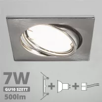   LED spot szett: mattkróm bill. keret, négyzet + 6,5 Wattos, természetes fehér GU10 LED lámpa + GU10 csatlakozó (kettesével rendelhető)