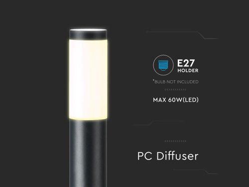 Kültéri fekete állólámpa E27 foglalattal, rozsdamentes acél, 110 cm