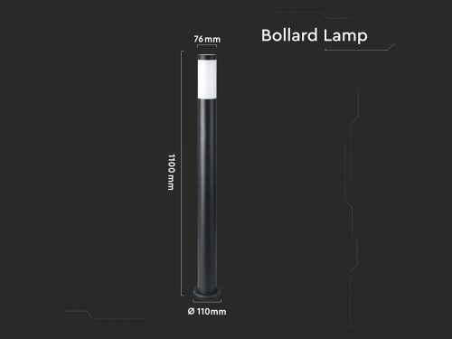 Kültéri fekete állólámpa E27 foglalattal, rozsdamentes acél, 110 cm