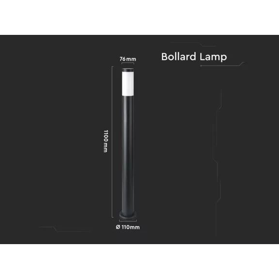 Kültéri fekete állólámpa E27 foglalattal, rozsdamentes acél, 110 cm