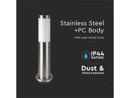 Kültéri inox állólámpa E27 foglalattal, rozsdamentes acél, 45 cm