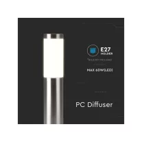   Kültéri inox állólámpa E27 foglalattal, rozsdamentes acél, 45 cm