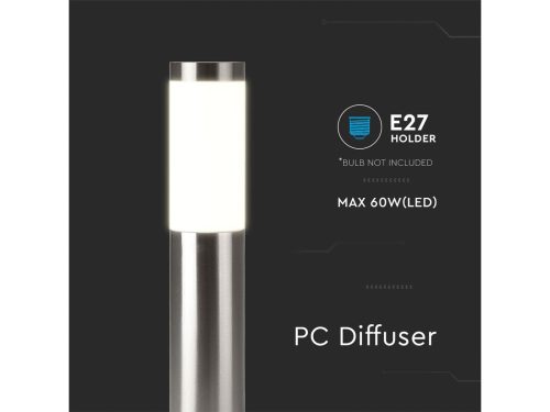 Kültéri inox állólámpa E27 foglalattal, rozsdamentes acél, 45 cm