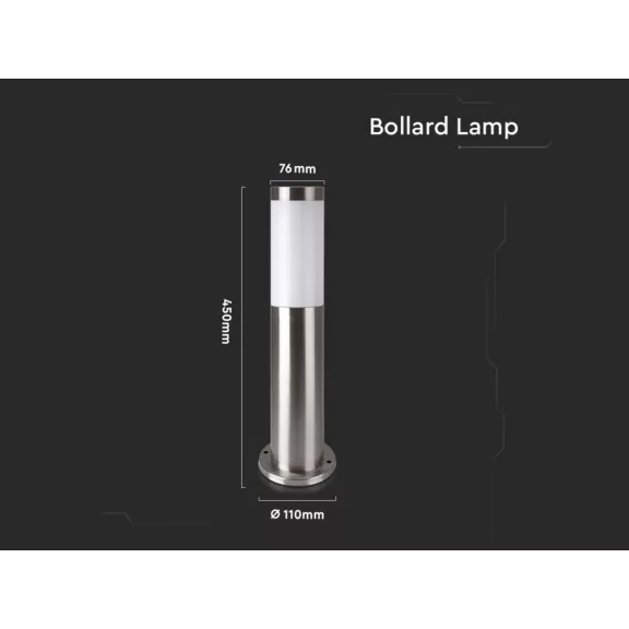 Kültéri inox állólámpa E27 foglalattal, rozsdamentes acél, 45 cm