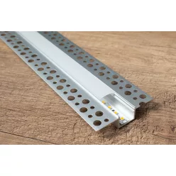   ALP-015 Ezüst - Gipszkartonba süllyeszthető alu profil LED szalaghoz (Opál búrával)