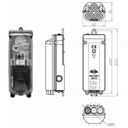 Közvilágítás csatlakozó doboz ROSA NTB-1 egyáramkörös, 5P sorkapoccsal IP54 5x6-16mm2 kábelekhez