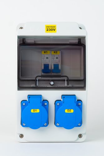 Szerelt ipari doboz, installáció, 130X220MM, 2X(2P+F) , IP44, 2X(1PC16A) kismegszakítóval