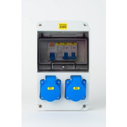   Szerelt ipari doboz, installációval,130X220mm, 2X(2P+F) , IP44, kismegszakítóval és Fí-relé-vel