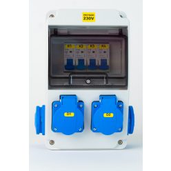   Szerelt ipari doboz installációval,130X220mm, 4X(2P+F) , IP44, kismegszakítóval