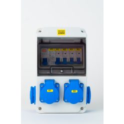   Szerelt ipari doboz installációval,130X220mm, 4X(2P+F), IP44, kismegszakítóval és fi-relével