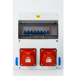   Szerelt ipari doboz installációval, 220x300mm, 2x(5P16A) + 2x(2P+F) oldalsó, IP44, kismegszakítóval