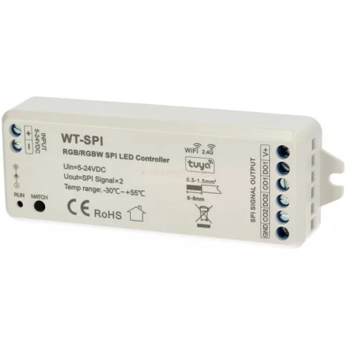 WT-SPI, távirányítható LED szalag vezérlő SPI digitális LED szalaghoz (futófény) (RGB, RGBW), RF+Wi-Fi