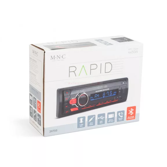 Fejegység "Rapid" - 1 DIN - 4 x 50 W - BT - MP3 - AUX - SD - USB