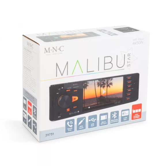 Multimédiás fejegység "Malibu Star" - 1 DIN - 4 x 50 W - BT - MP3 - AUX - SD - USB