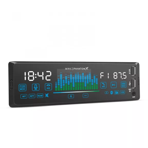 Fejegység "PhantomX" - 1 DIN - 4 x 50 W - gesztusvezérlés - BT - MP3 - AUX - USB