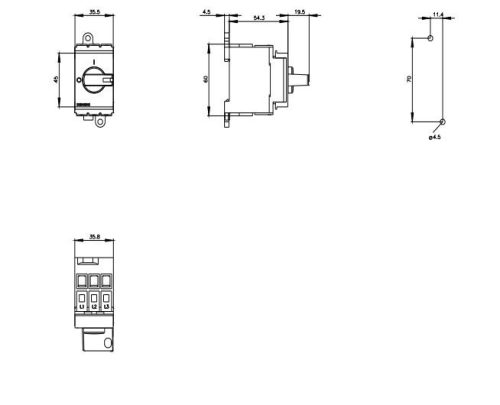 Siemens főkapcsoló sínre 3P 40A piros/sárga