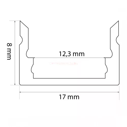 LED alumínium profil sín 1000x17x8mm U profil