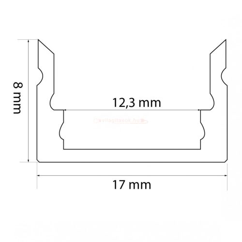 LED alumínium profil sín 2000x17x8mm U profil