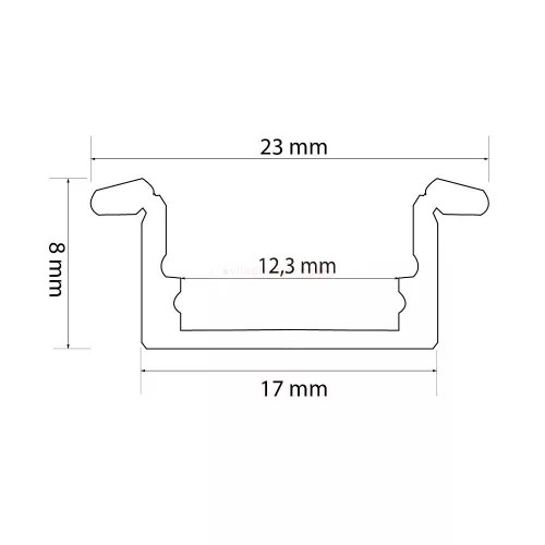LED alumínium profil sín 1000x23(17)x8mm süllyeszthető U profil