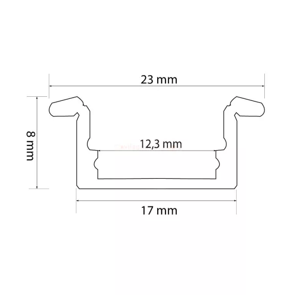 LED alumínium profil sín 1000x23(17)x8mm süllyeszthető U profil