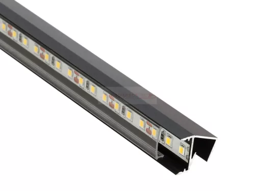 GLASS SHELF Fekete - üvegpolc profil LED szalaghoz (Átlátszó búrával)