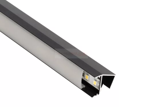 GLASS SHELF Fekete - üvegpolc profil LED szalaghoz (Opál búrával)