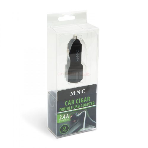 Autós szivargyújtó adapter - 2 x USB aljzattal - 2,4 A - Fekete