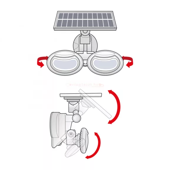 Mozgásérzékelős napelemes reflektor - forgatható fejjel - 2 COB LED