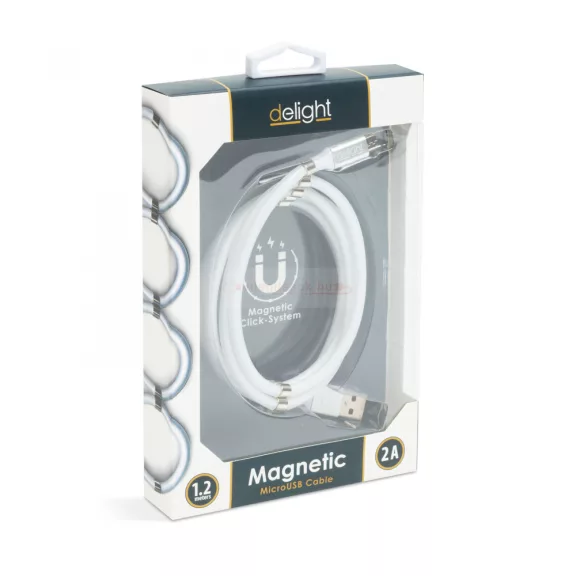 Mágneses adatkábel - MicroUSB - 2A - fehér