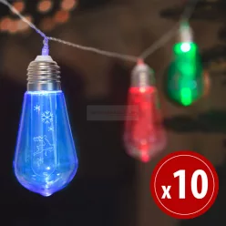   LED fényfüzér - Villanykörte - 10 LED - 1,9 méter - színes - 2 x AA