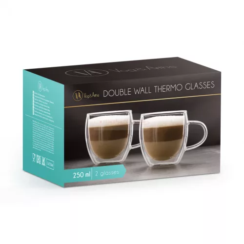 Duplafalú cappuccino üveg csésze - 250 ml - 2 db / doboz