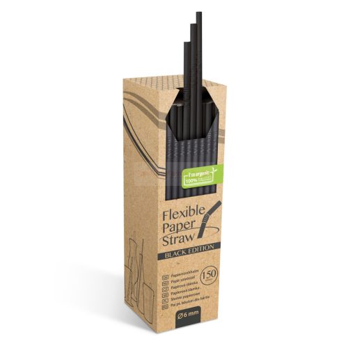 Papír szívószál - fekete 150db